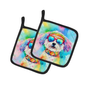 Bichon Frise Hippie Dawg Pair of Pot Holders Kitchen Heat Resistant Pot Holders Sets Oven Hot Pads for Cooking Baking BBQ, 7 1/2 x 7 1/2