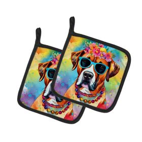 Boxer Hippie Dawg Pair of Pot Holders Kitchen Heat Resistant Pot Holders Sets Oven Hot Pads for Cooking Baking BBQ, 7 1/2 x 7 1/2